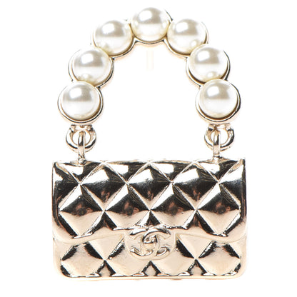 Chanel Pearl Quilted Flap Brooch Gold 1 of 5