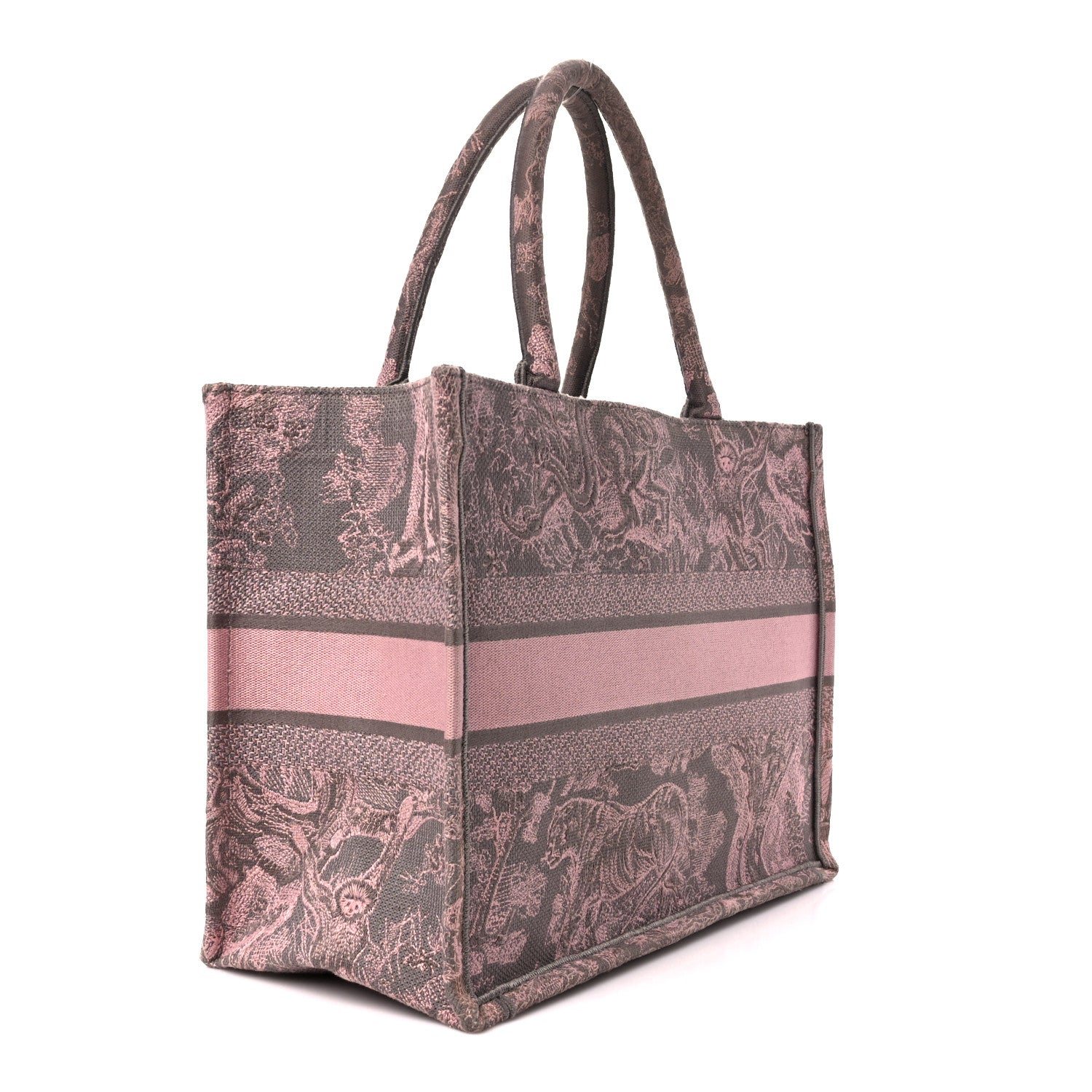 Christian Dior Canvas Embroidered Medium Dioriviera Toile De Jouy Book Tote Pink Grey 3 of 10