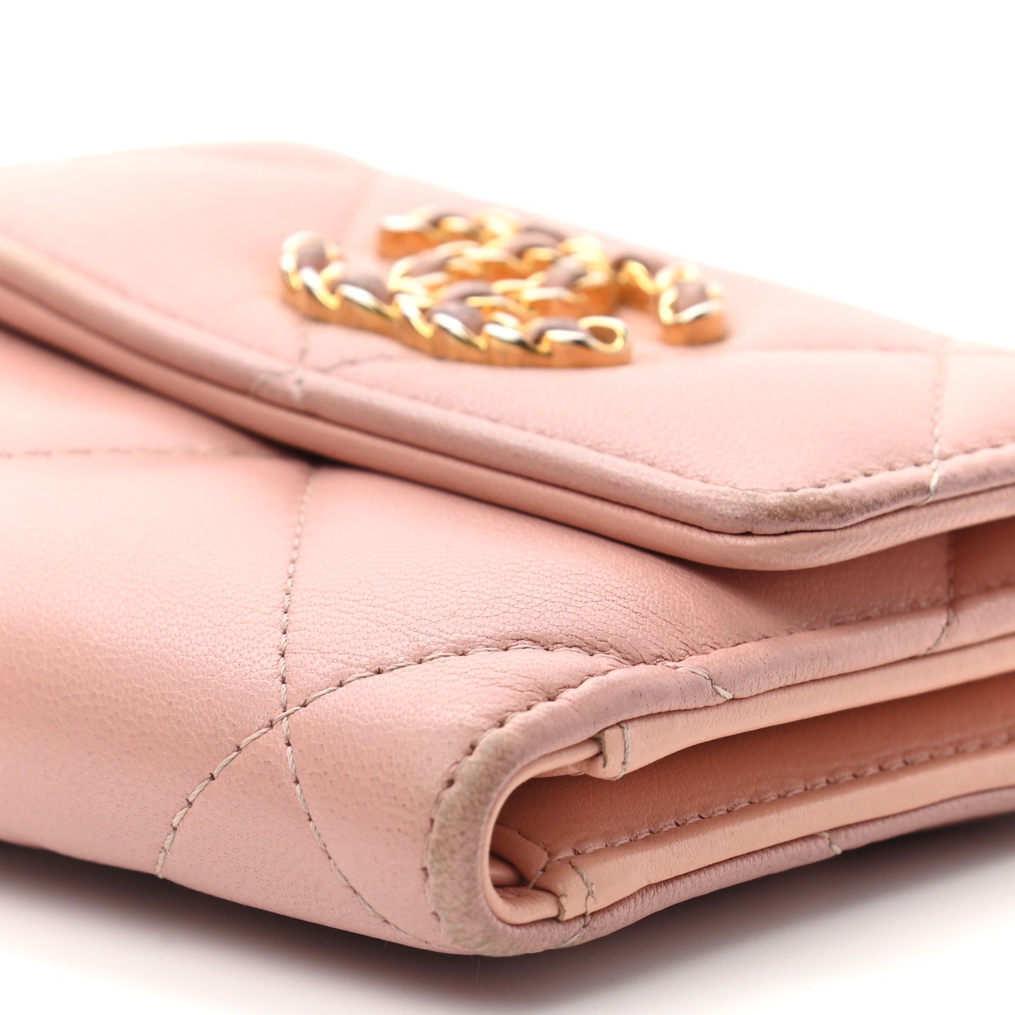 Quilted Chanel 19 Small Flap Wallet Beige