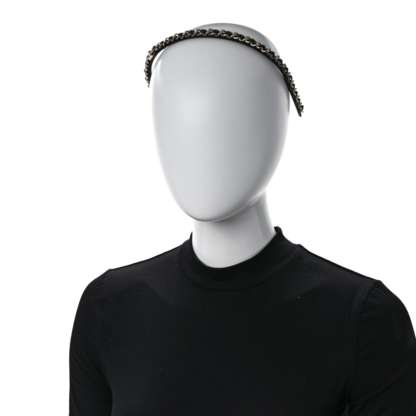 Metal Lambskin CC Turnlock Chain Headband Gold Black
