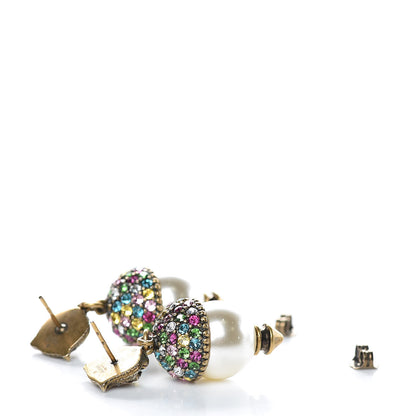 Gucci Metal Crystal Pearl Feline Earrings Aged Gold 4 of 4