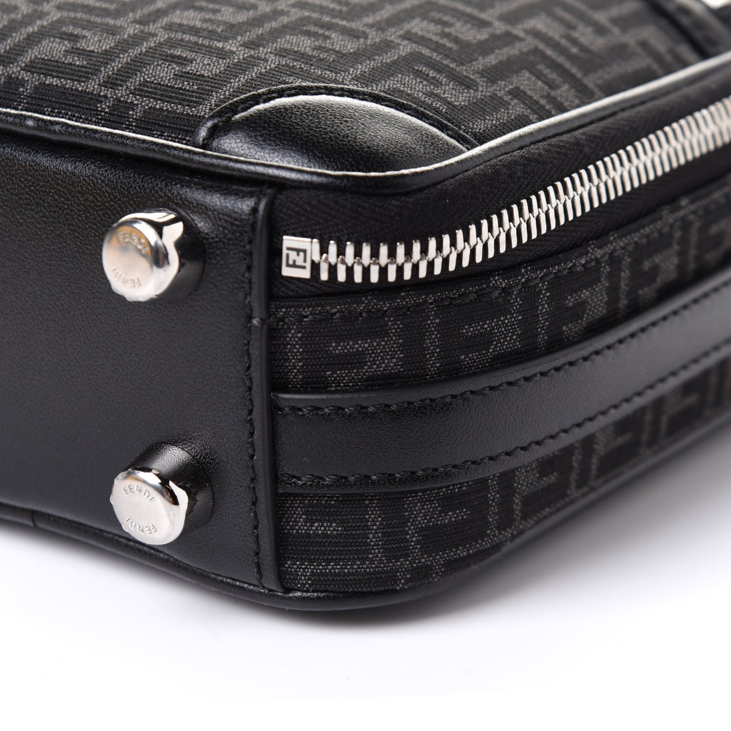 Recycled Fabric Jacquard Vitello Astro Micro FF Mini Trolley Bag Asfalto Black
