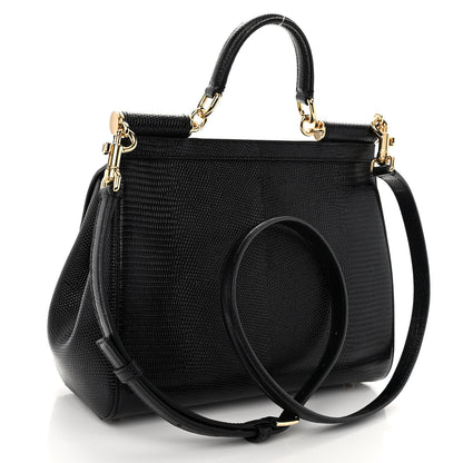 Dolce & Gabbana Iguana Calfskin Embossed Medium Miss Sicily Satchel Black 3 of 9