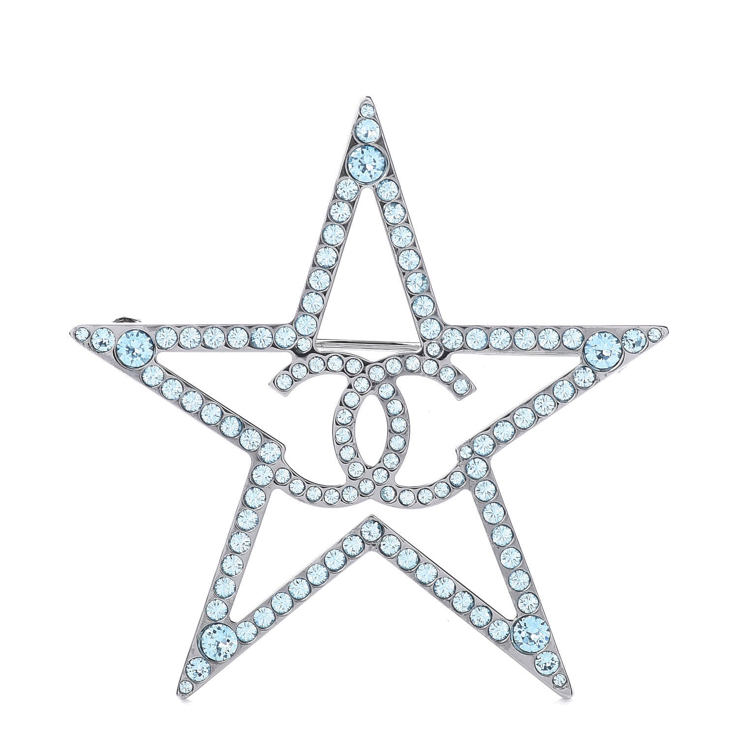 Chanel Ruthenium Crystal Star CC Brooch Blue 1 of 5