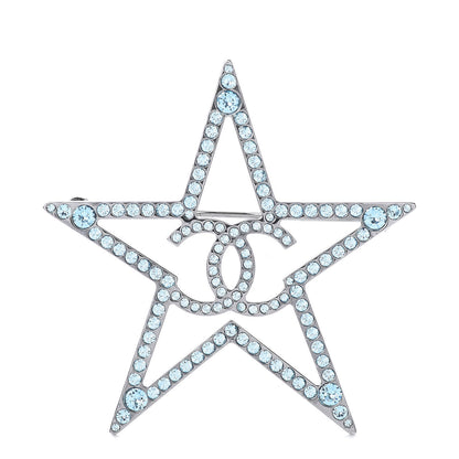 Chanel Ruthenium Crystal Star CC Brooch Blue 1 of 5