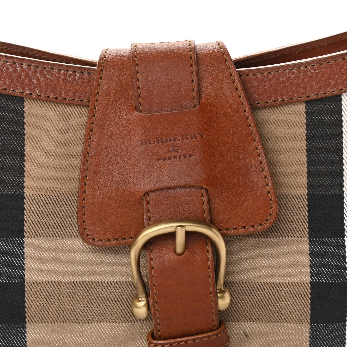 Calfskin House Check Woven Shoulder Bag Tan
