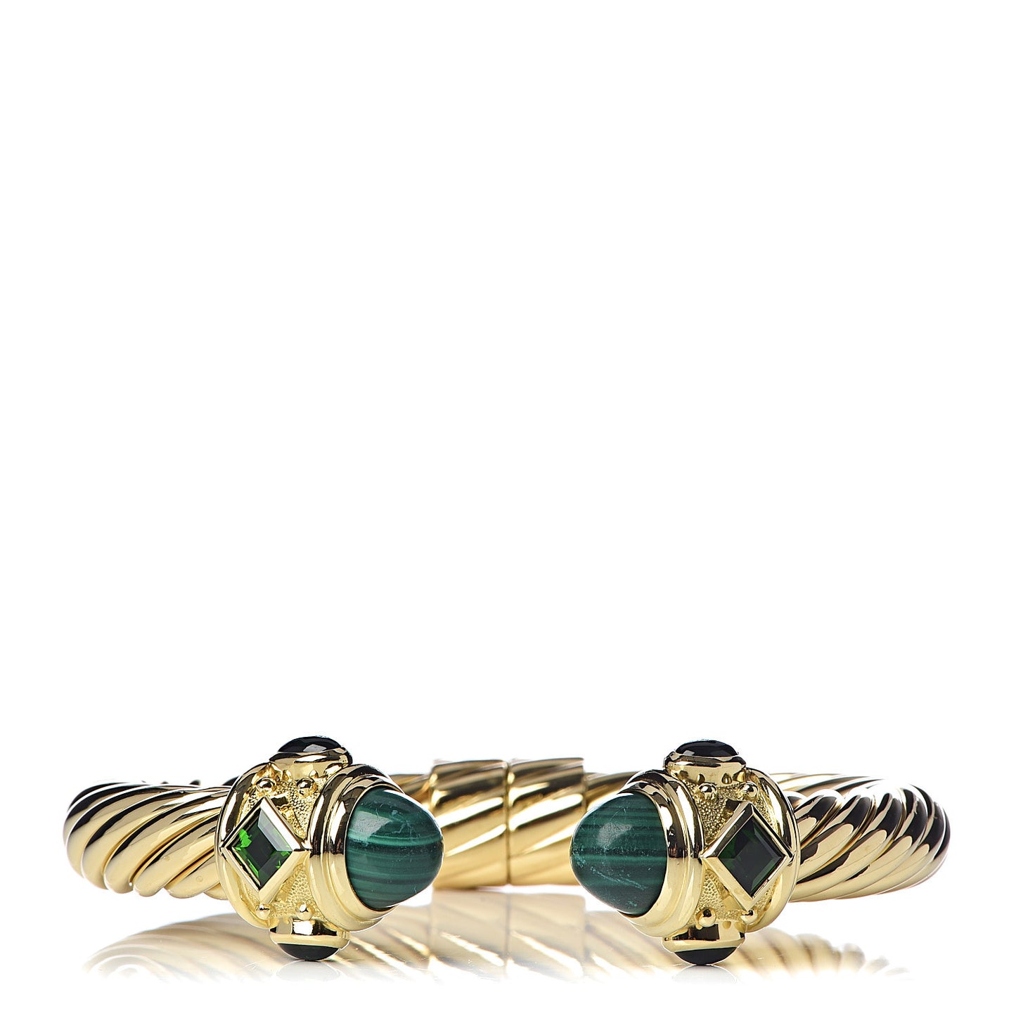 18K Yellow Gold Malachite Chrome Diopside 10mm Renaissance Cable Bracelet
