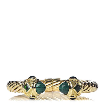 David Yurman 18K Yellow Gold Malachite Chrome Diopside 10mm Renaissance Cable Bracelet 1 of 6