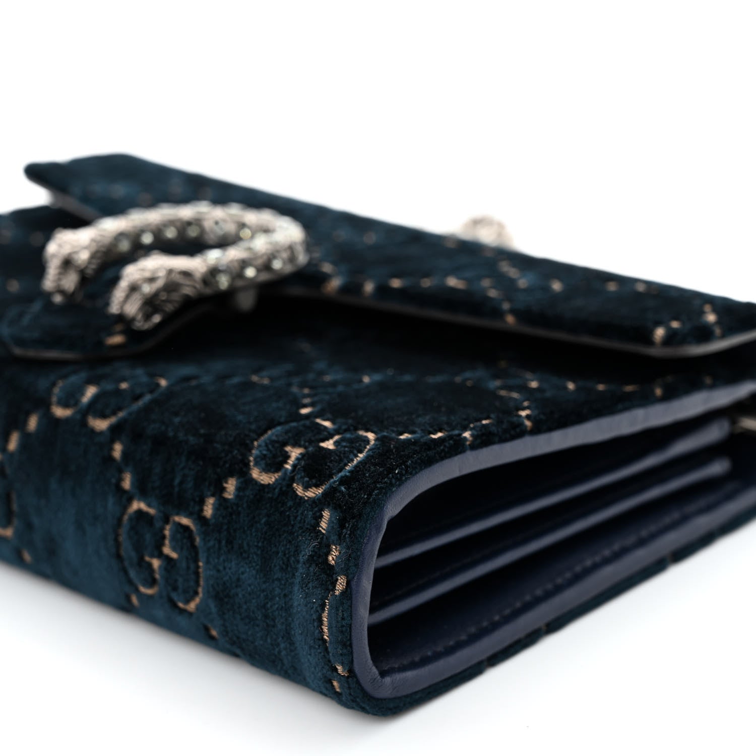 Gucci Velvet Crystal GG Monogram Mini Dionysus Chain Wallet Blue Beige Black 10 of 10