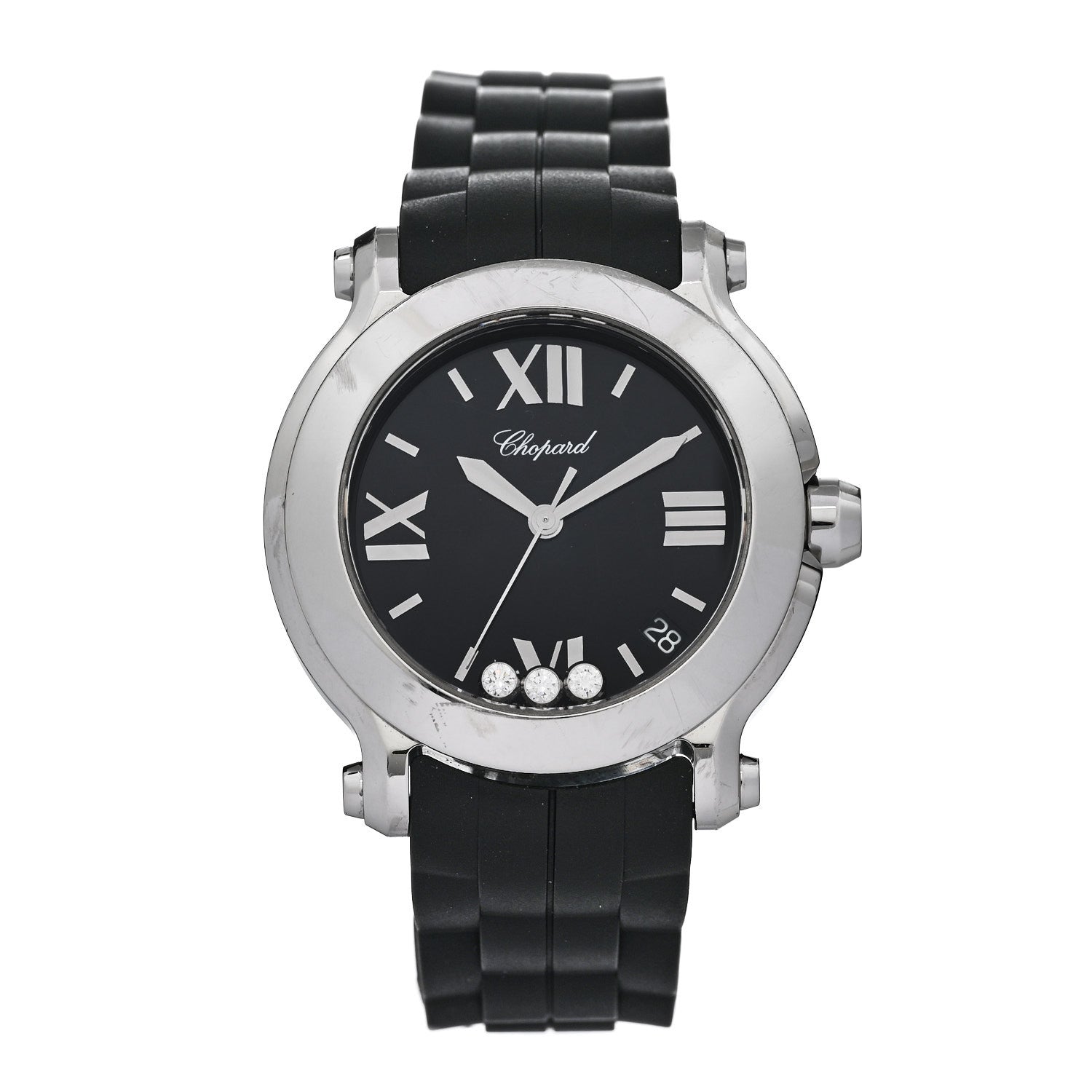 Chopard Stainless Steel Rubber 3 Diamond 36mm Happy Sport Quartz Watch Black 1 of 5