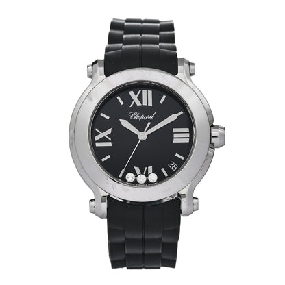 Chopard Stainless Steel Rubber 3 Diamond 36mm Happy Sport Quartz Watch Black 1 of 5