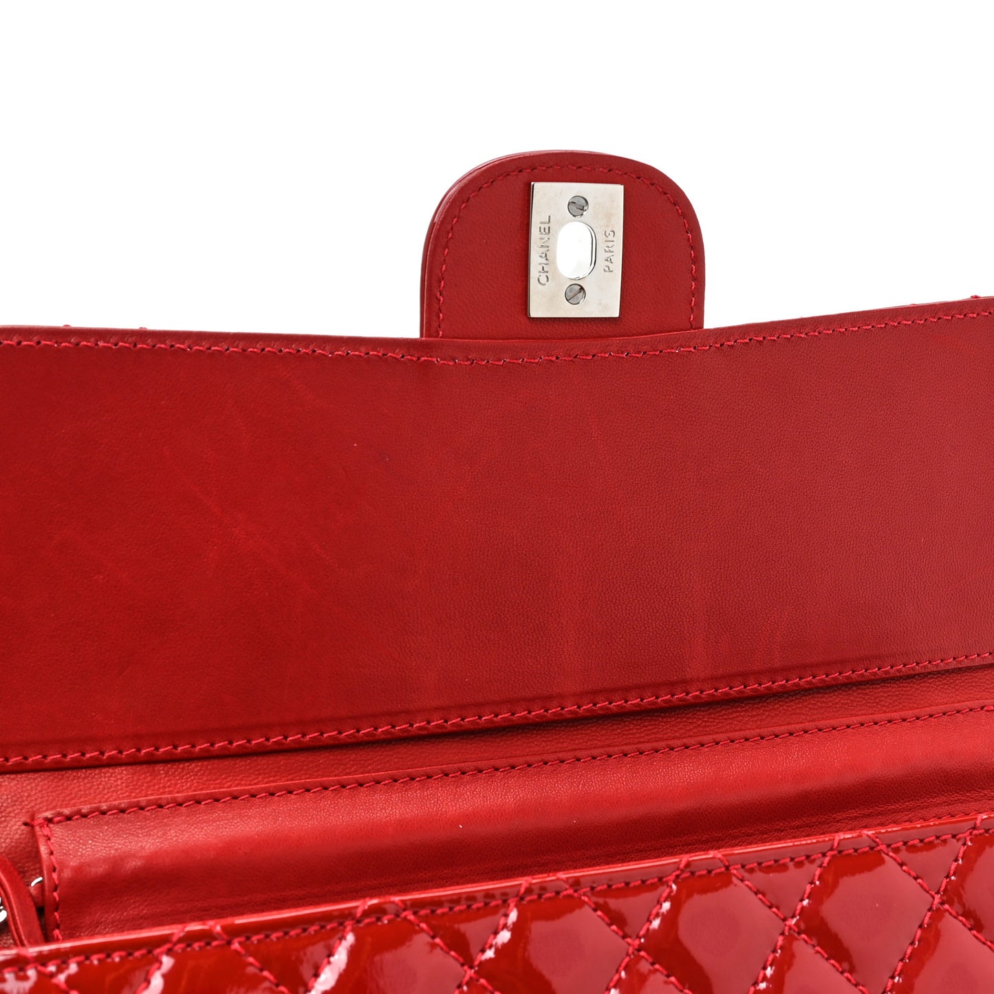 Patent Calfskin Quilted Brilliant East West Flap Clutch Red
