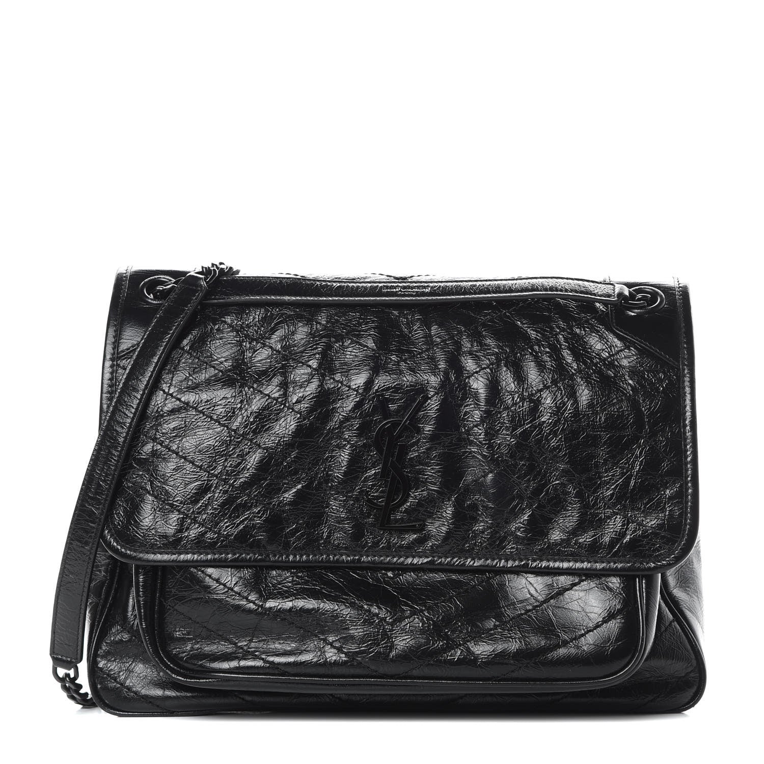 Saint Laurent Crinkled Calfskin Matelasse Monogram Large Niki Chain Satchel Black 1 of 20