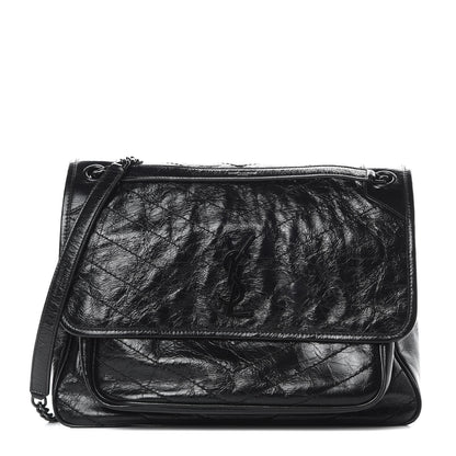Saint Laurent Crinkled Calfskin Matelasse Monogram Large Niki Chain Satchel Black 1 of 20