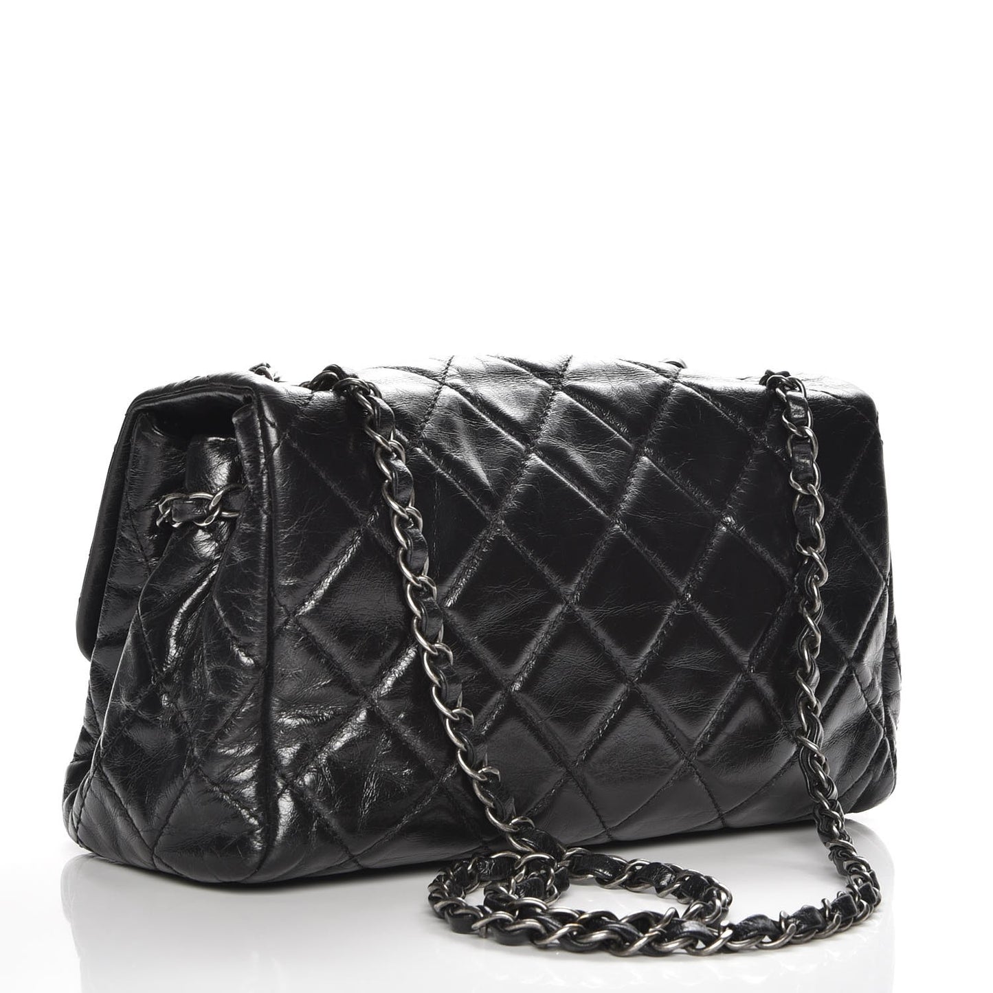 Glazed Calfskin Quilted Coco Soft Flap Black