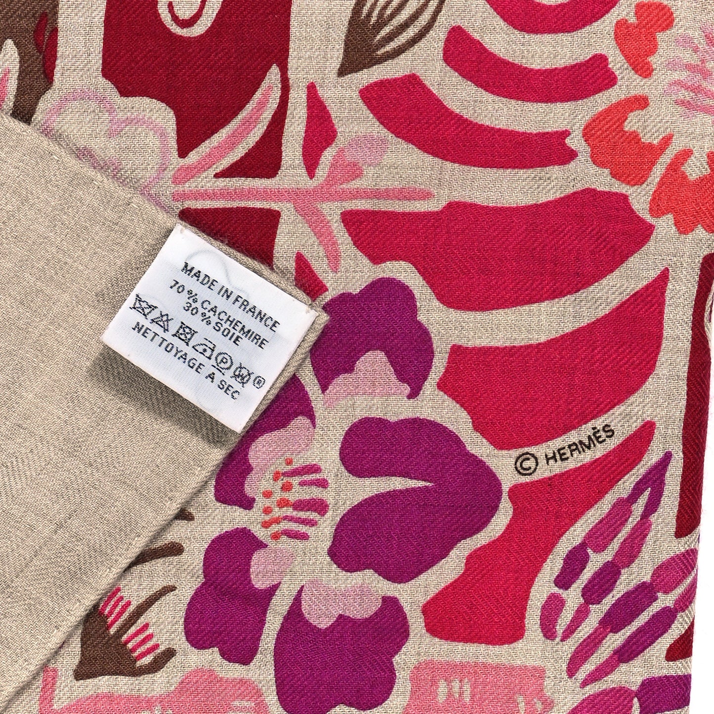 Cashmere Silk Bingata Shawl 140 Naturel Fuchsia Rose Poudre