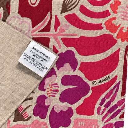 Hermes Cashmere Silk Bingata Shawl 140 Naturel Fuchsia Rose Poudre 3 of 4