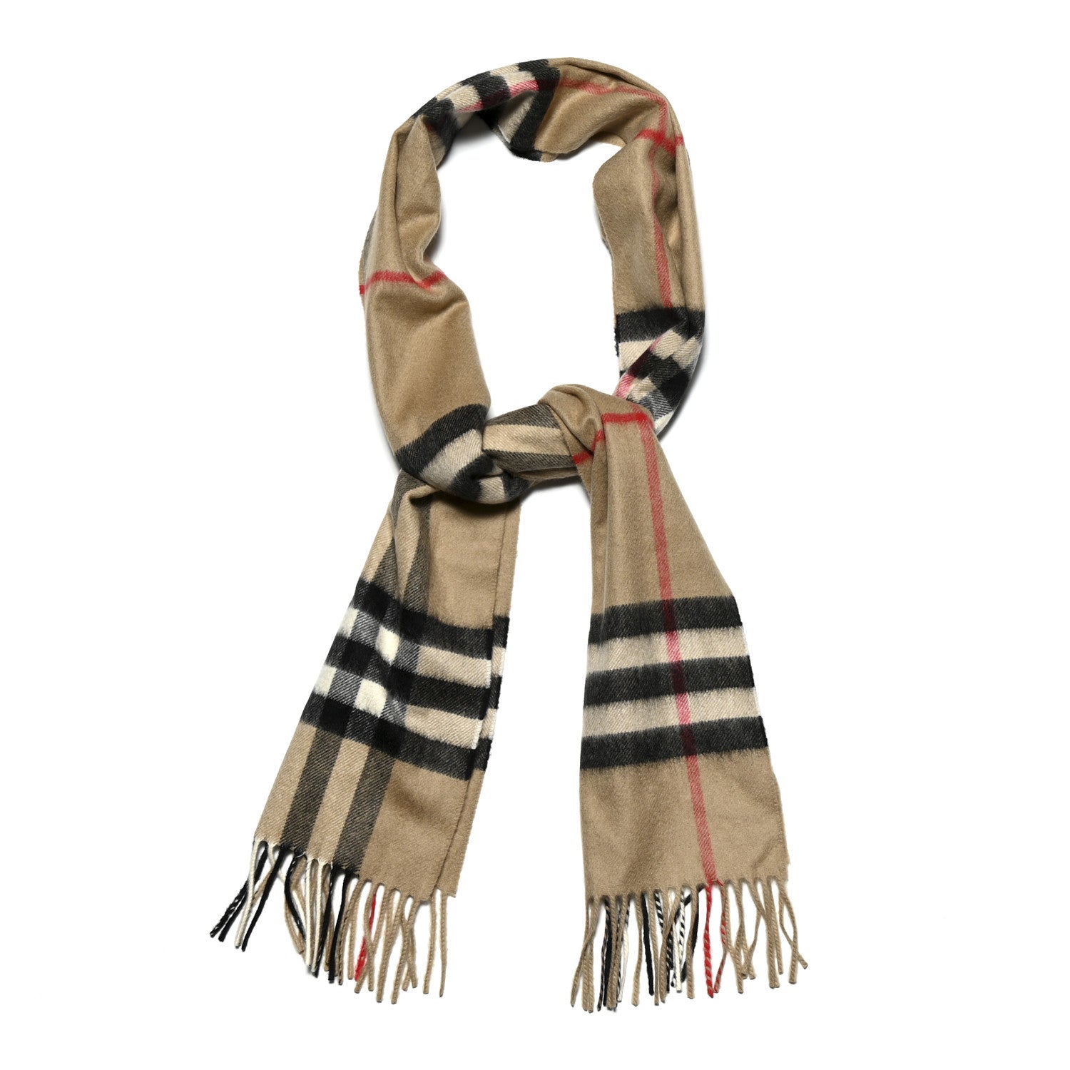 Burberry Cashmere Giant Check Fringe Scarf Camel 1 of 5