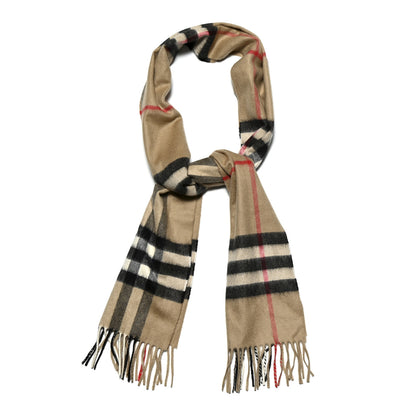 Burberry Cashmere Giant Check Fringe Scarf Camel 1 of 5
