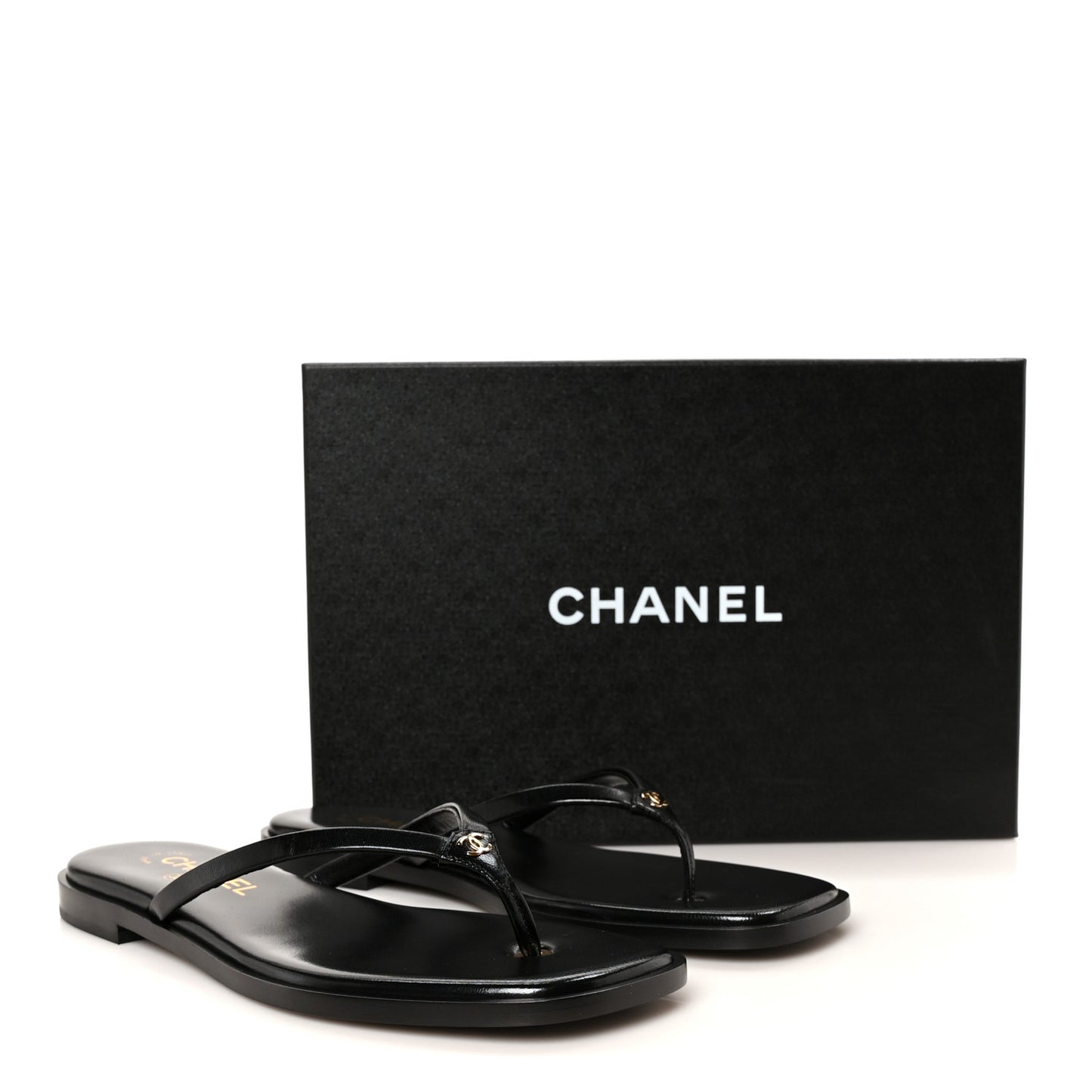 Goatskin CC Times Square Thong Sandals 38.5 Black