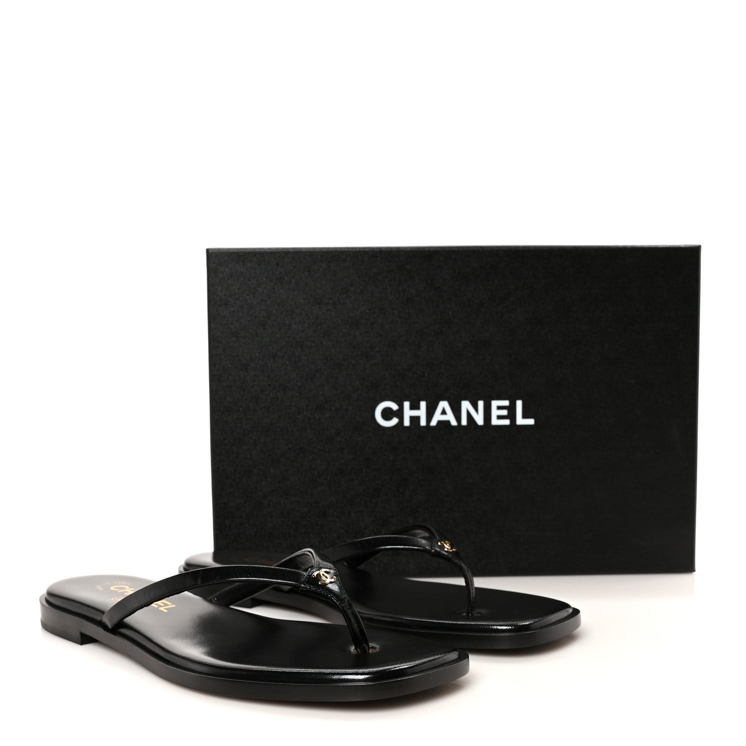 Chanel Goatskin CC Times Square Thong Sandals 38.5 Black 10 of 10