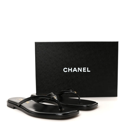 Chanel Goatskin CC Times Square Thong Sandals 38.5 Black 10 of 10