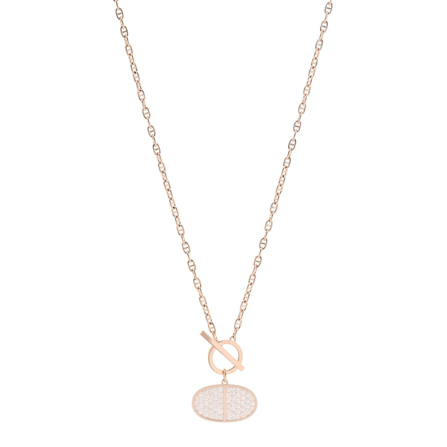 Hermes 18K Rose Gold Diamond Chaine D'Ancre Verso Pendant Necklace ST 1 of 5