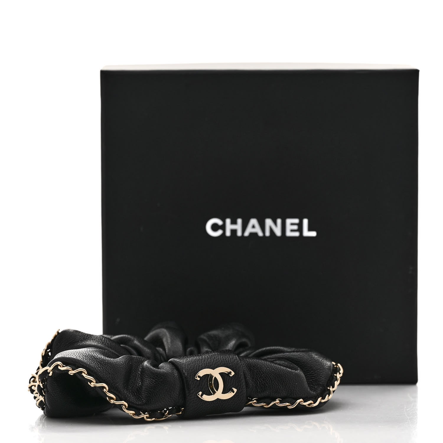 Chanel Lambskin Chain CC Hair Scrunchie Black Gold 5 of 5