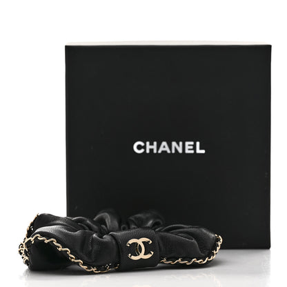 Chanel Lambskin Chain CC Hair Scrunchie Black Gold 5 of 5