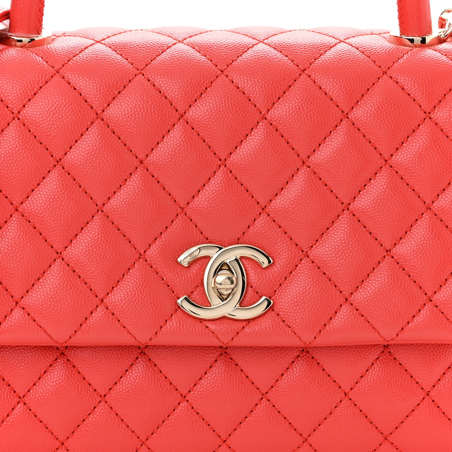 Caviar Quilted Small Coco Handle Flap Red