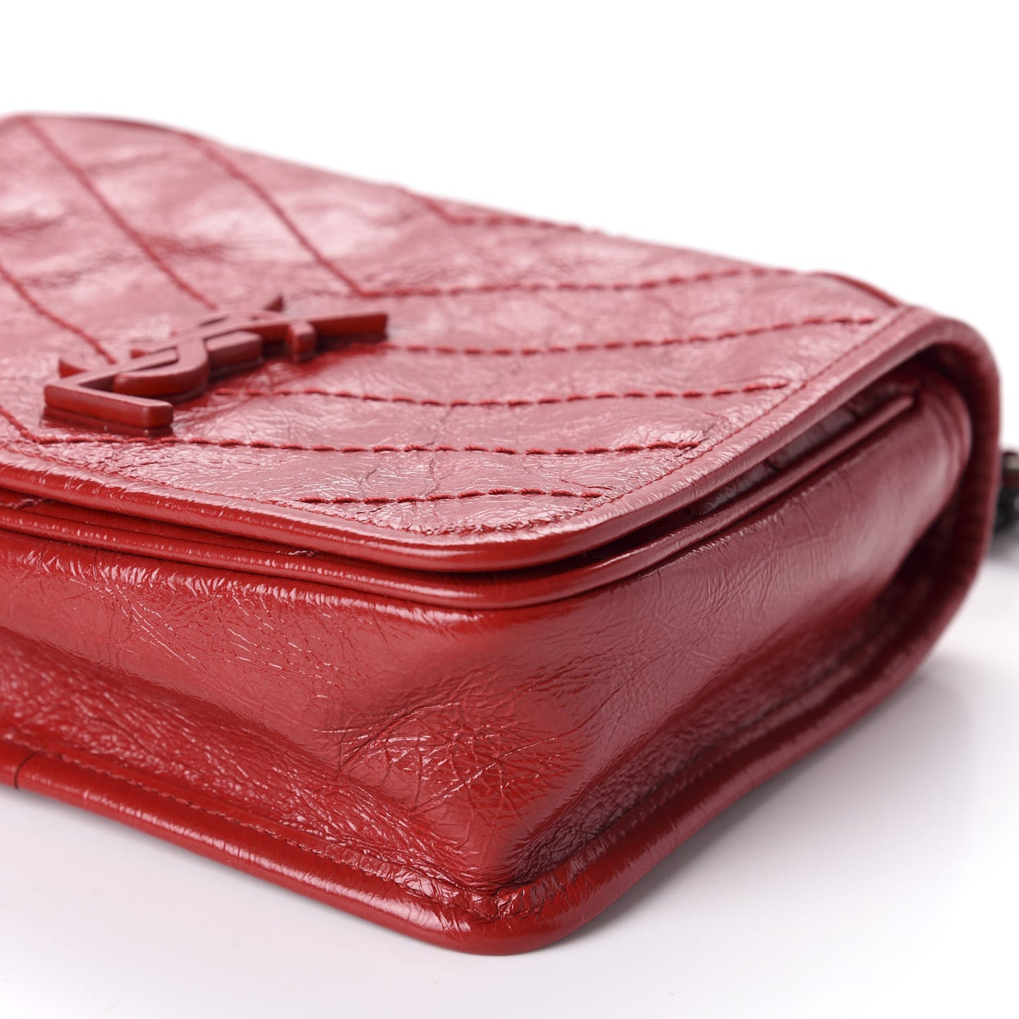 Crinkled Calfskin Matelasse Monogram Niki Chain Wallet Red