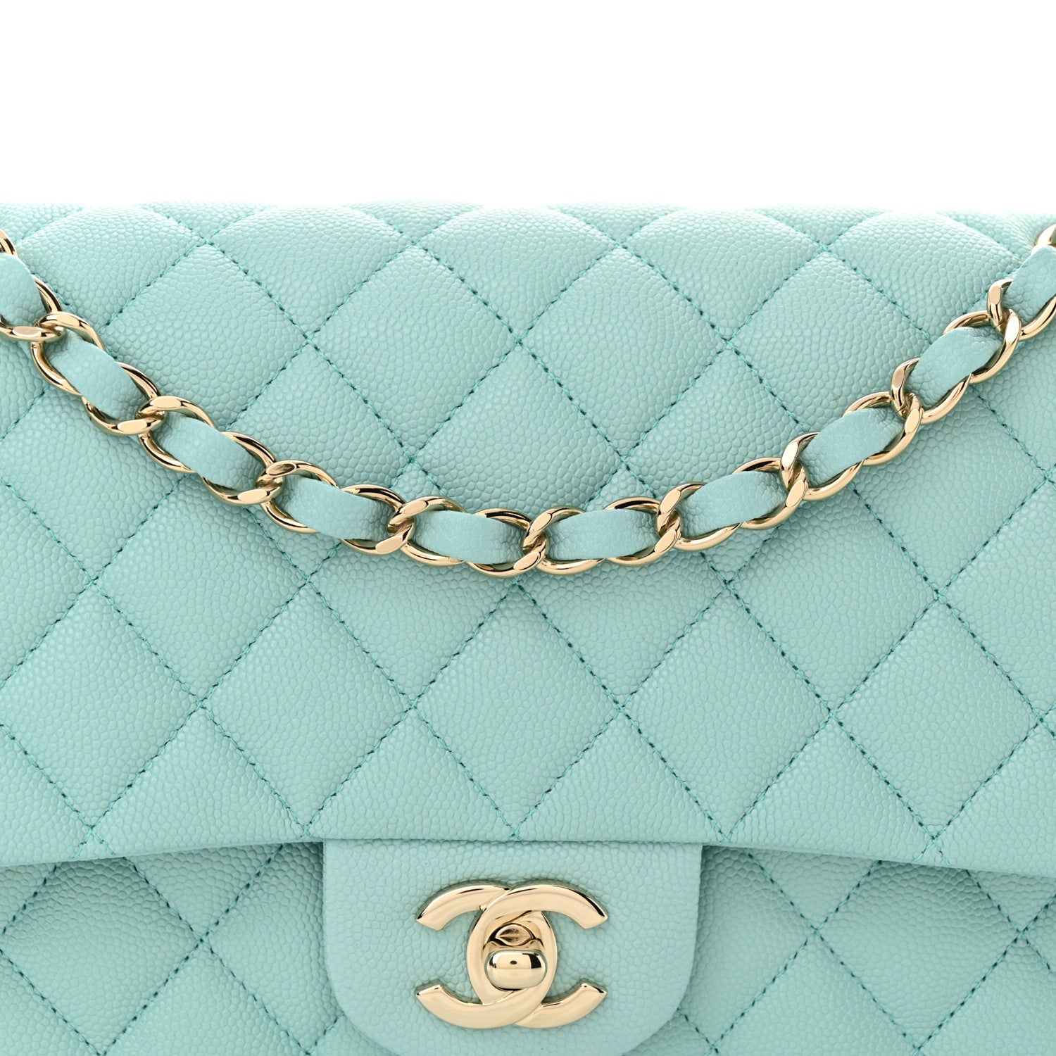Chanel Caviar Quilted Medium Double Flap Light Blue 8 of 12