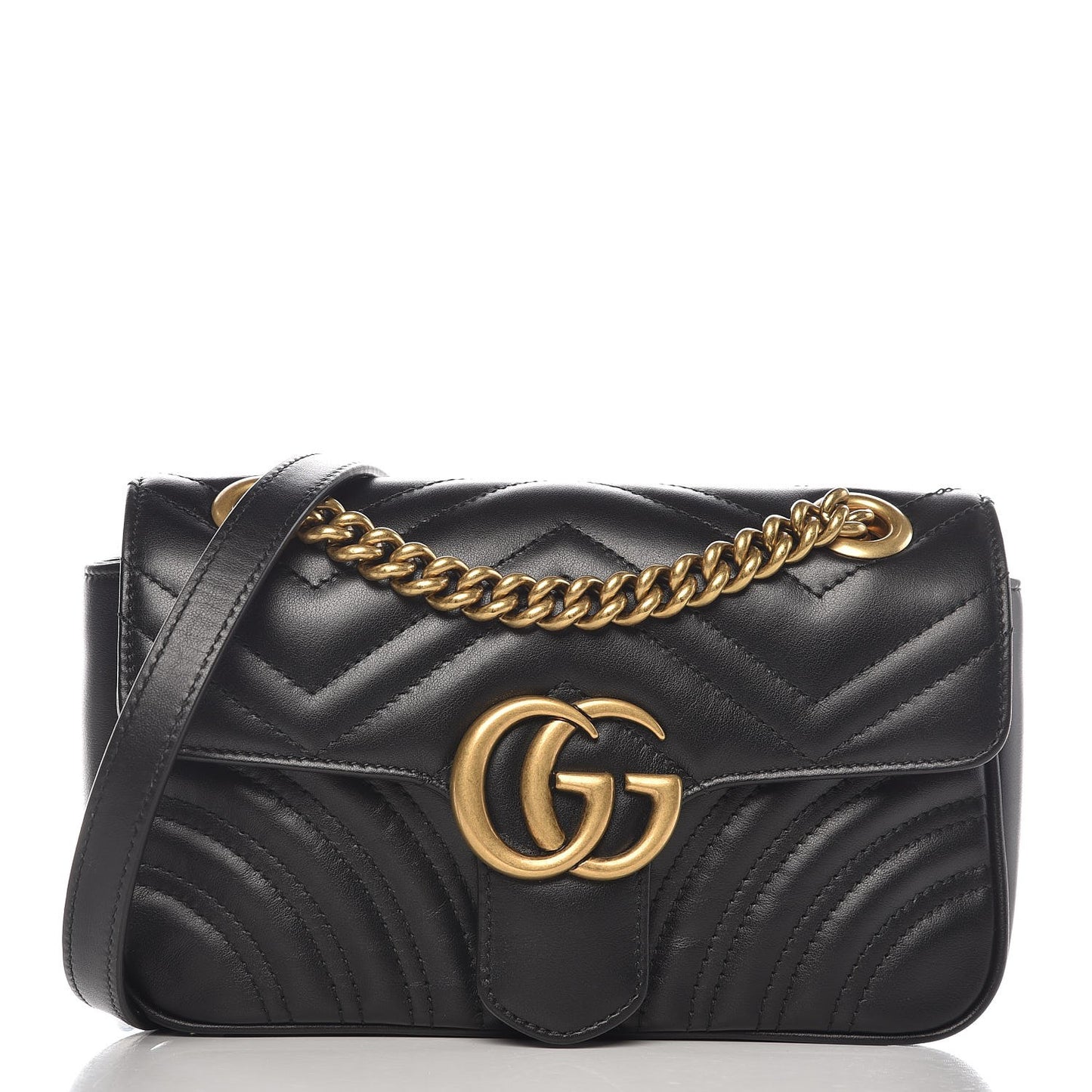 Calfskin Matelasse Mini GG Marmont Shoulder Bag Black