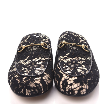 Gucci Lace Malaga Kid Womens Princetown Slippers 38.5 Black Skin Rose 5 of 11