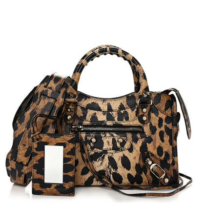 Balenciaga Smooth Calfskin Leopard Print Classic Silver Hardware Mini City Beige 3 of 10