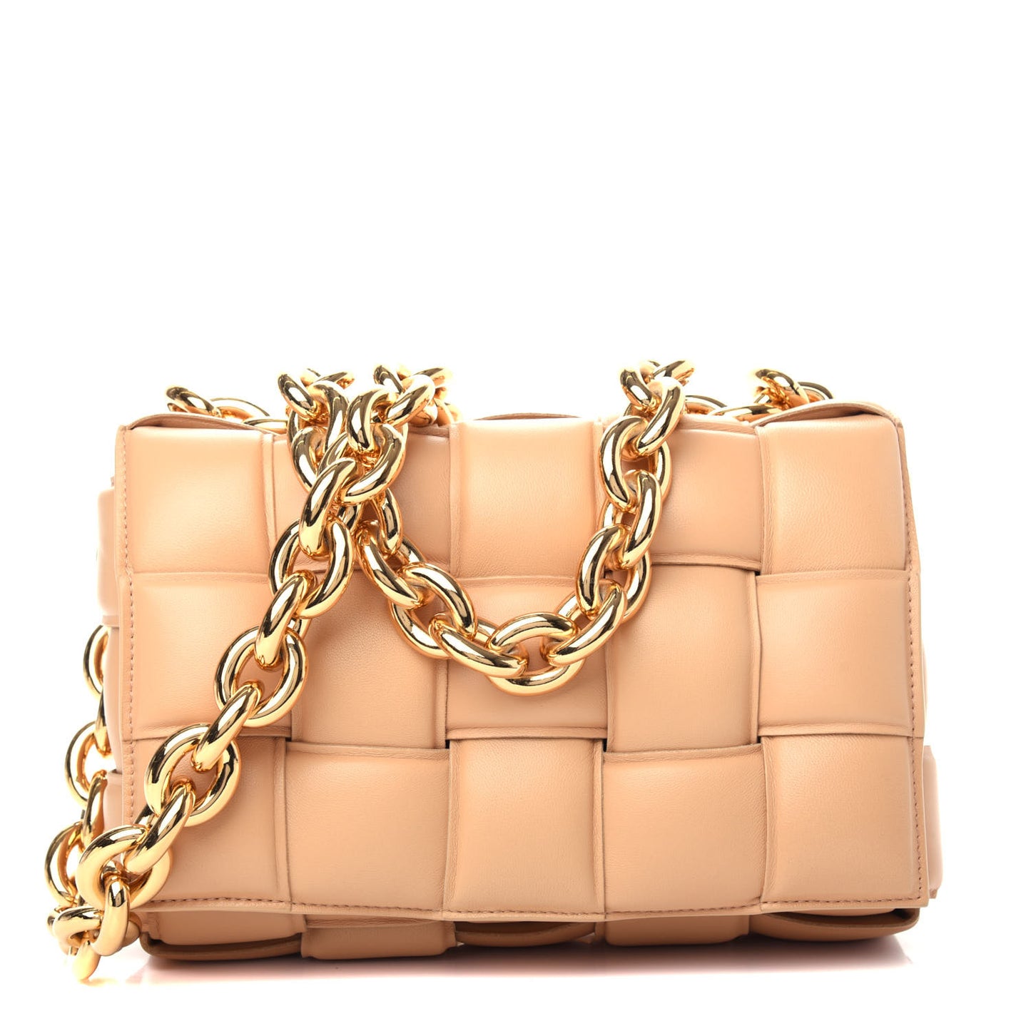 Lambskin Maxi Intreccio Padded Chain Cassette Crossbody Bag Almond