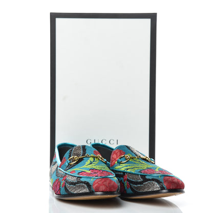 Gucci Floral Jacquard Horsebit Womens Jordaan Loafers 40.5 Turquoise 8 of 8