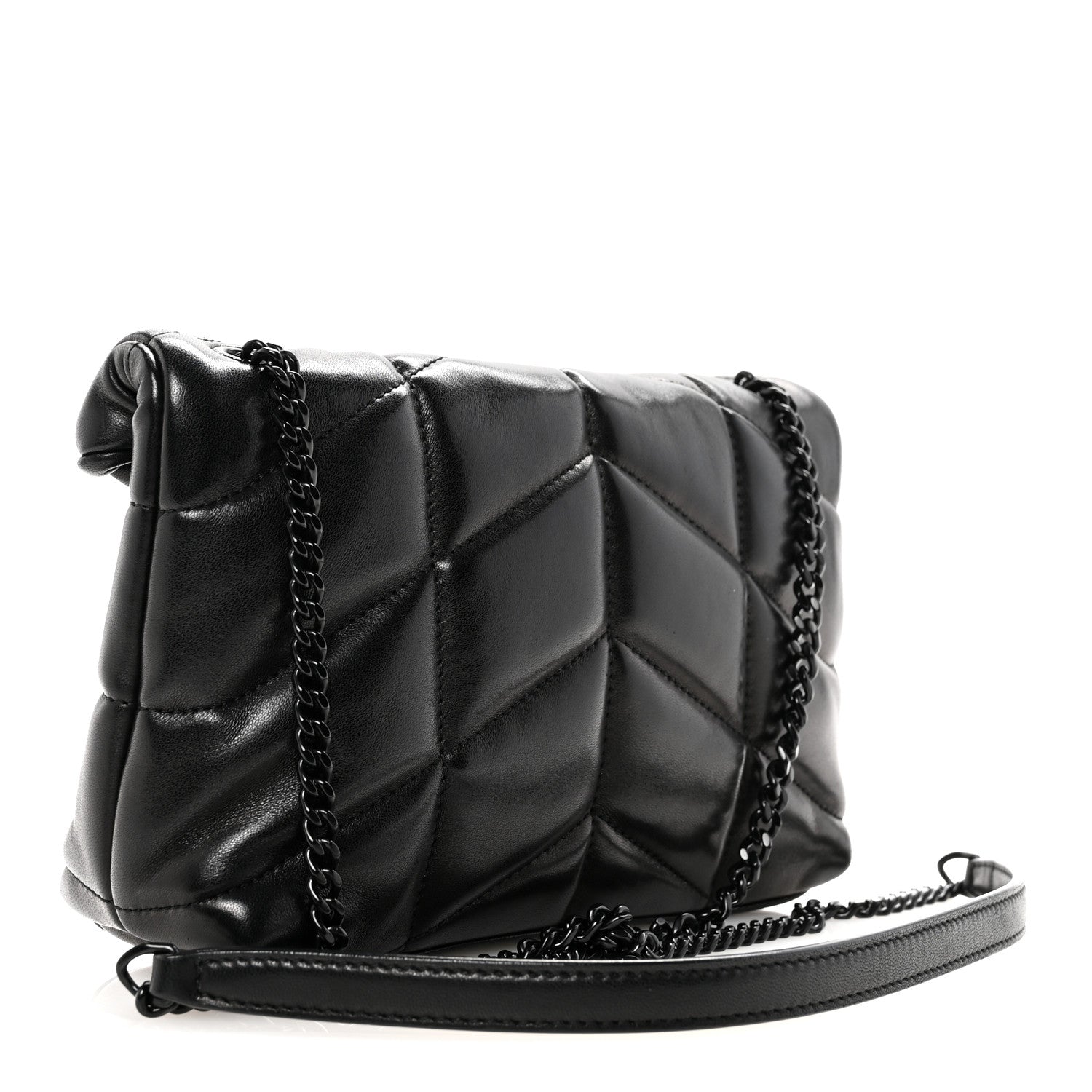 Saint Laurent Lambskin Quilted Toy Loulou Puffer Monogram Monochrome Chain Satchel Black 3 of 12