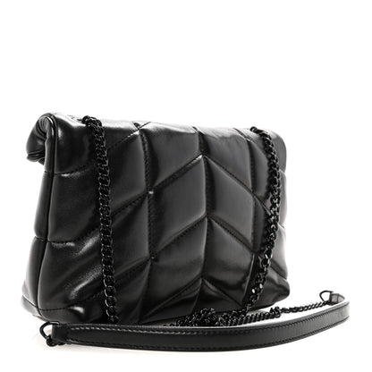 Saint Laurent Lambskin Quilted Toy Loulou Puffer Monogram Monochrome Chain Satchel Black 3 of 12