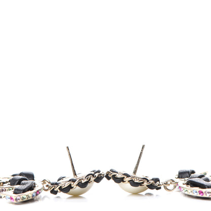 Chanel Lambskin Crystal Pearl CC Drop Earrings Gold Pearly White Black Multicolor 3 of 4
