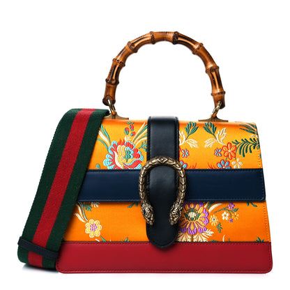 Gucci Satin Calfskin Bamboo Web Tokyo Print Medium Dionysus Top Handle Bag Giallo Multicolor Blue Agata Hibiscus Red 1 of 11