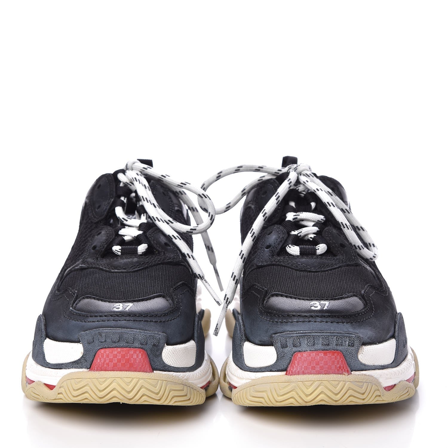 Balenciaga Fabric Mesh Washed Effect Womens Triple S Sneakers 37 Black Red 2 of 18