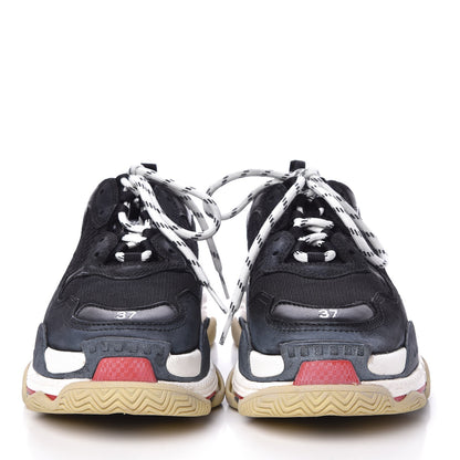 Balenciaga Fabric Mesh Washed Effect Womens Triple S Sneakers 37 Black Red 2 of 18