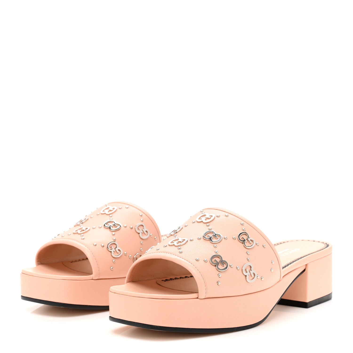 Gucci Malaga Kid Interlocking G Studs 25/50mm Platform Sandals 37.5 Perfect Pink 4 of 9