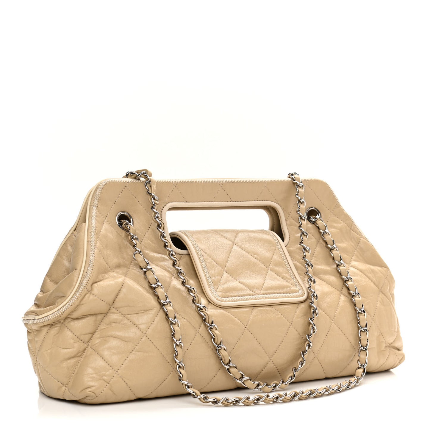 Lambskin Quilted East West Accordion Flap Beige