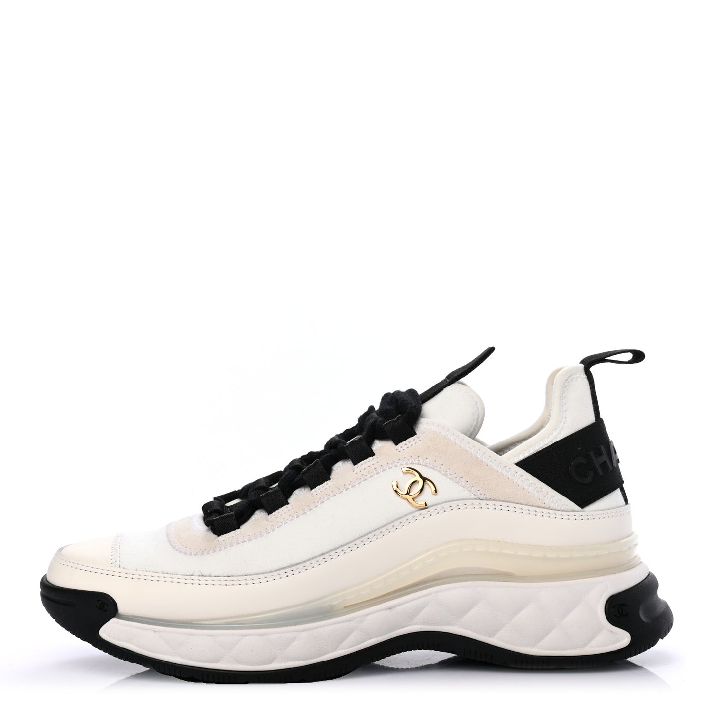 Velvet Calfskin Mixed Fibers CC Sneakers 37 Ivory Black