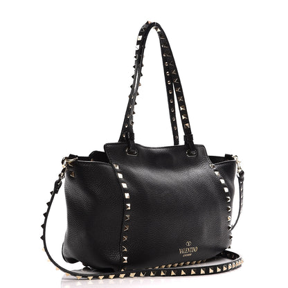 Valentino Garavani Grained Calfskin Small Rockstud Tote Black 4 of 14