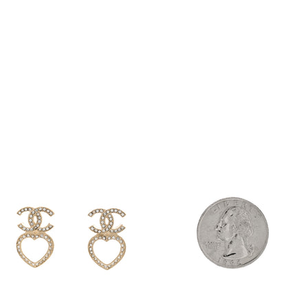 Chanel Metal Crystal CC Heart Drop Earrings Gold 2 of 5