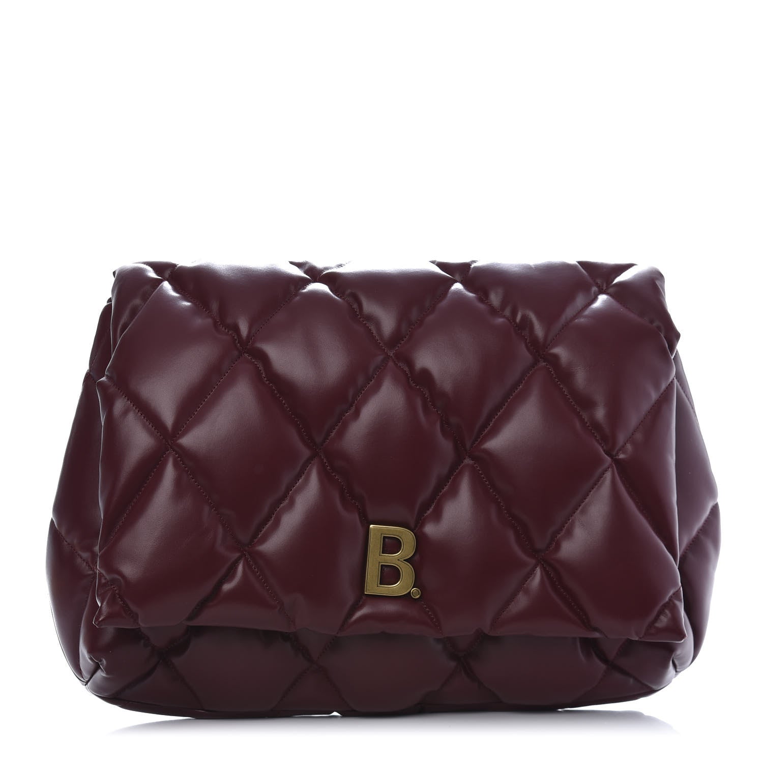 Balenciaga Nappa Calfskin Quilted Touch B Clutch Bag Dark Red 1 of 11