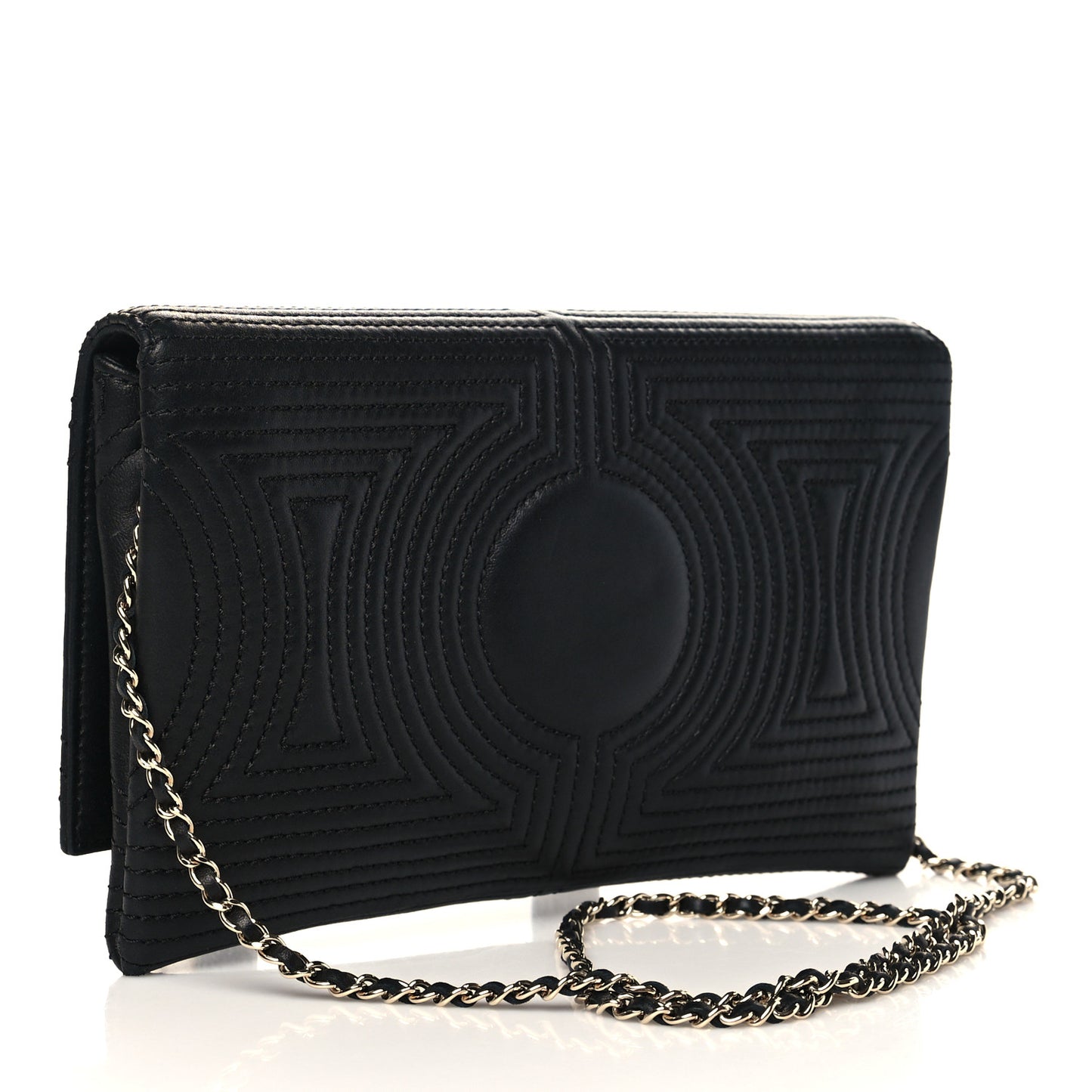 Calfskin Korean Garden Clutch With Chain Black